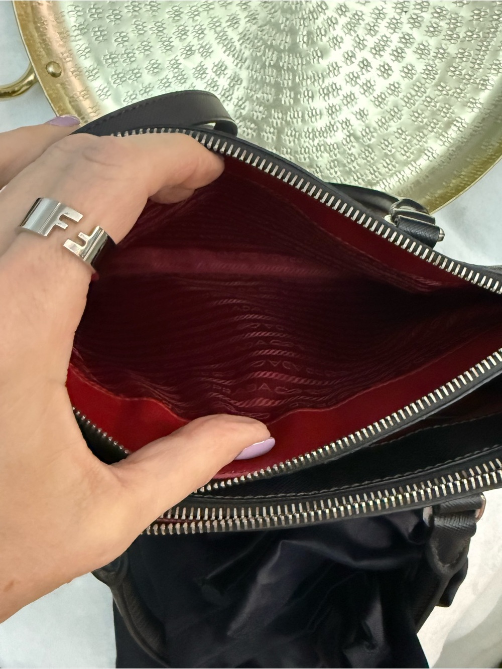 Prada Black Saffiano Leather Satchel with Silver-Tone Logo - Picture 4 of 6